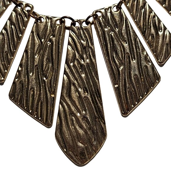 African Inspired Tigress Bib Statement Necklace Gold Tone Textured Jewelry Women - Picture 2 of 6